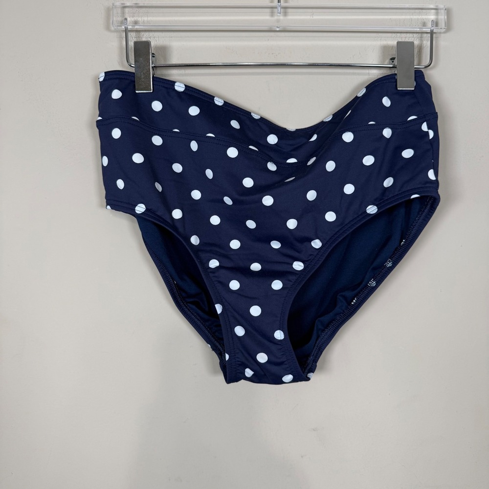 Lands' End Navy White Polka Dot Bikini Bottom Size 6 - Picture 1 of 6